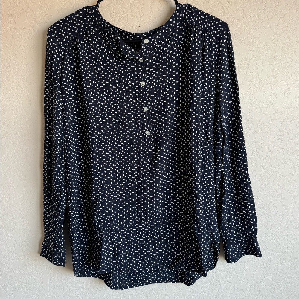 Loft Henley Utility Navy Women’s Diamond Blouse Size Medium